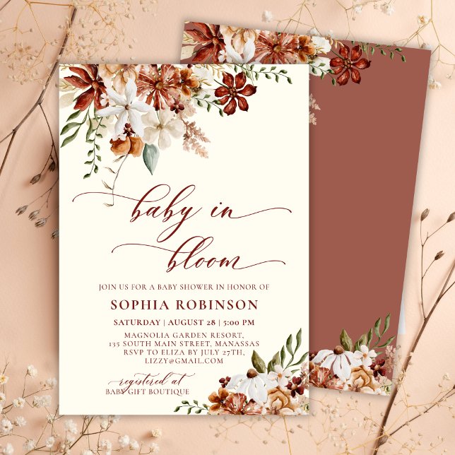 Baby i Bloom Wildblomma Terracotta Baby Shower Inbjudningar (Skapare uppladdad)