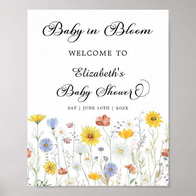 Baby i Bloom WildblommBaby Shower Välkomstskylt Poster (Framsidan)