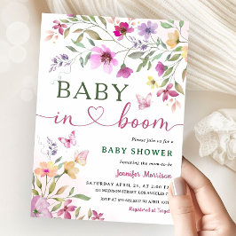 Baby i Bloom Wildblomme Baby Shower Girl Rosa Inbjudningar