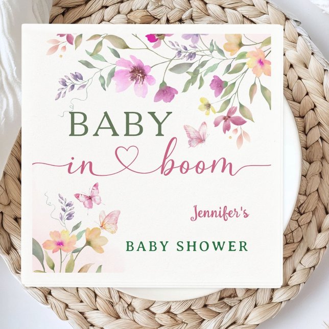 Baby i Bloom Wildblomme Baby Shower Girl Rosa Pappersservett (Skapare uppladdad)