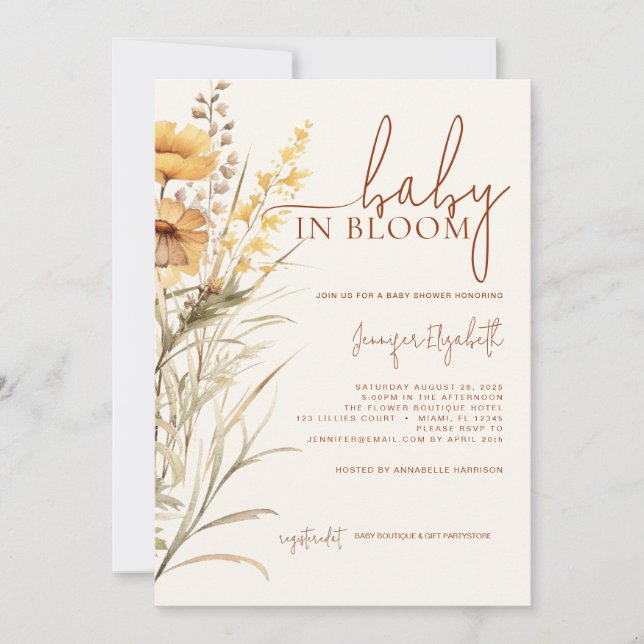 Baby i Bloom Wildblomme Baby Shower Inbjudningar (Framsida)