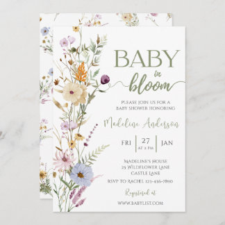 Baby i Bloom Wildblomme Baby Shower Inbjudningar