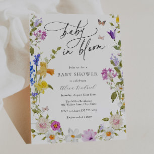 Baby i Bloom Wildblomme Baby Shower Inbjudningar
