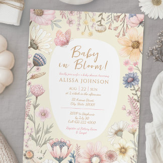 Baby i Bloom Wildblomme Baby Shower Inbjudningar