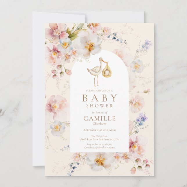 Baby i Bloom Wildblomme Baby Shower Inbjudningar (Framsida)