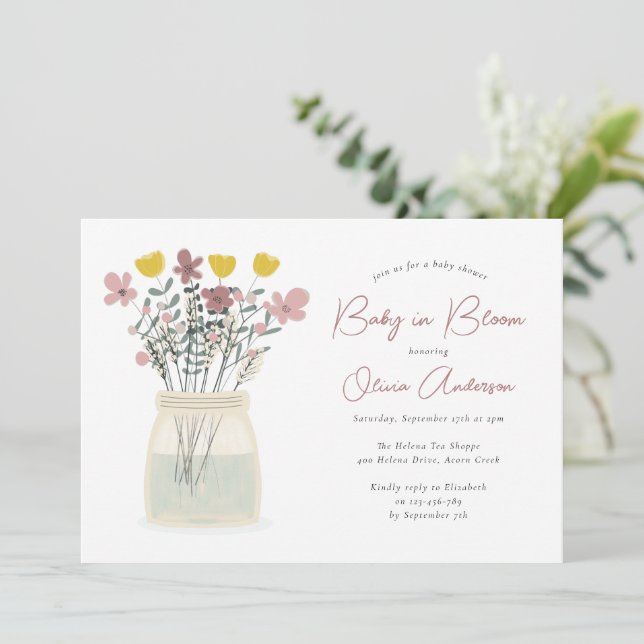 Baby i Bloom Wildblomme Baby Shower Inbjudningar (Stående Fram)