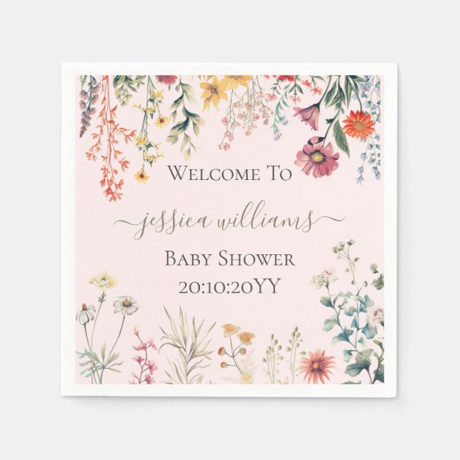 Baby i Bloom Wildblomme Baby Shower Pappersservett (Framsidan)