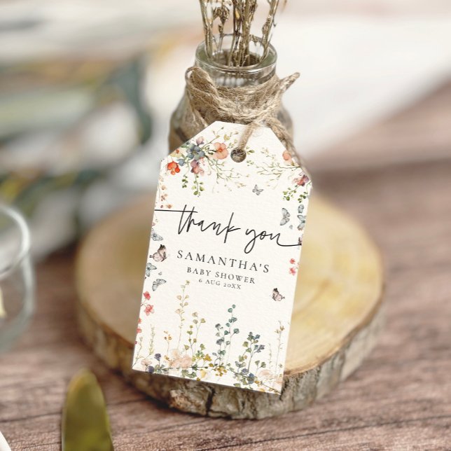 Baby i Bloom Wildblomme Baby Shower Presentetikett (Skapare uppladdad)