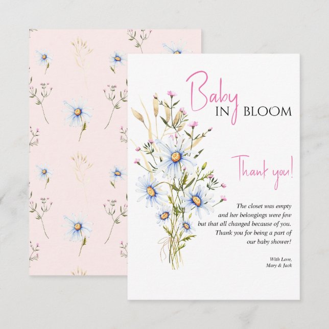 Baby i Bloom Wildblomme Baby Shower Tack (Fram/baksida)