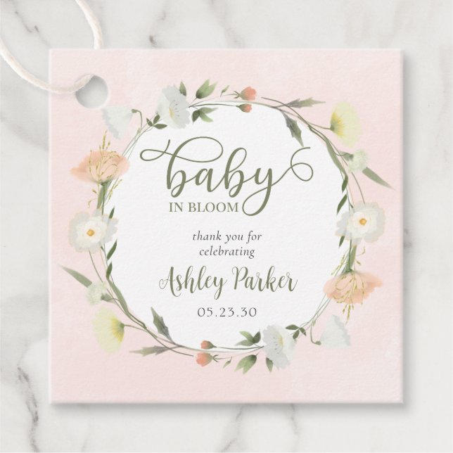 Baby i Bloom Wildblomme Baby Shower Tack Gåvor Etiketter (Framsida)