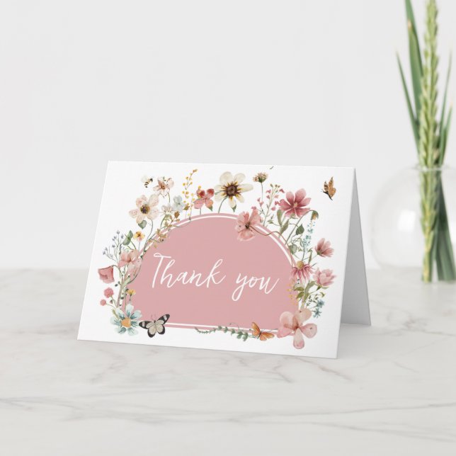 Baby i Bloom Wildblomme Baby Shower Tack Kort (Framsida)