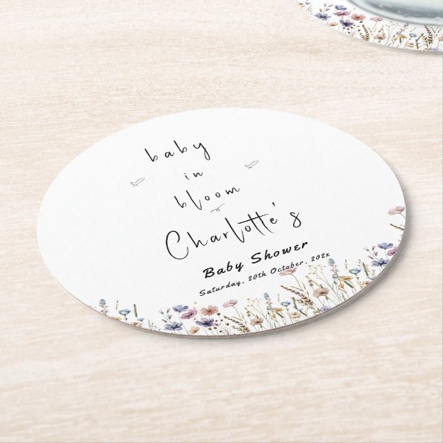 Baby i Bloom Wildblomme Baby Shower Underlägg Papper Rund (Vinklad)