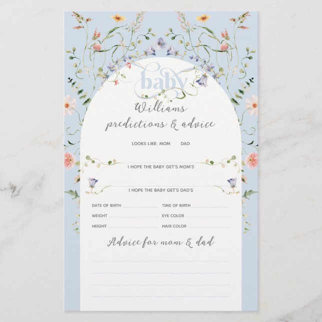 Baby i Bloom Wildblomme Blue Boy Shower Game (Framsida)