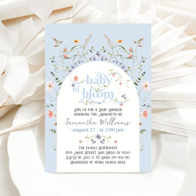 Baby i Bloom Wildblomme Blue Boy Shower Inbjudningar (Skapare uppladdad)