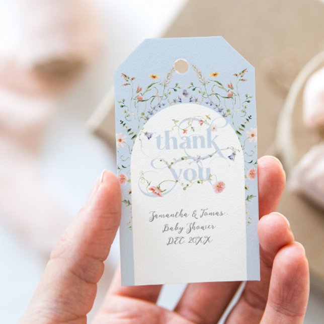 Baby i Bloom Wildblomme Blue Boy Shower Presentetikett (Skapare uppladdad)