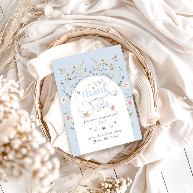 Baby i Bloom Wildblomme Blue Boy Shower Tack Kort (Skapare uppladdad)