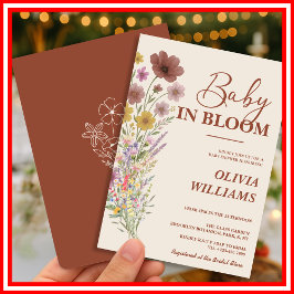 Baby i Bloom Wildblomme Burnt Orange Baby Shower Inbjudningar