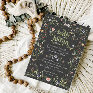 Baby i Bloom Wildblomme Modern Mörk Baby Shower Inbjudningar