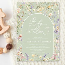 Baby i Bloom Wildblomme QR Sage Grönt Baby Shower
