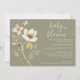 Baby i Bloom Wildblomme Sage Baby Shower Inbjudningar