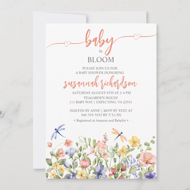 Baby i Bloom Wildblomme Teme Baby Shower Inbjudningar (Framsida)