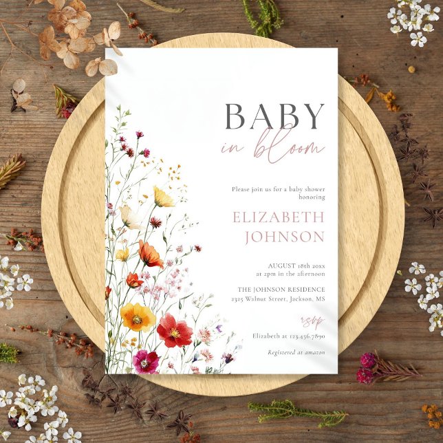 Baby i Bloom Wildblommes Blommigt Baby Shower Inbjudningar (Baby In Bloom Wildflowers Floral Baby Shower Invitation)