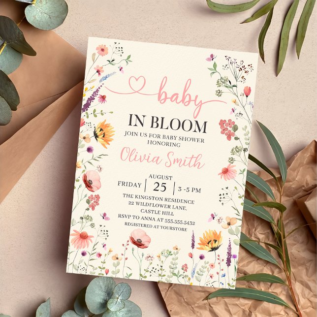 Baby i Bloom Wildblommes Blommigt Baby Shower Inbjudningar (Skapare uppladdad)