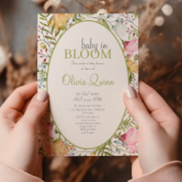 Baby i Bloom Wildblommes Blommigt Baby Shower Inbjudningar