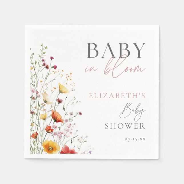 Baby i Bloom Wildblommes Blommigt Baby Shower Pappersservett (Framsidan)
