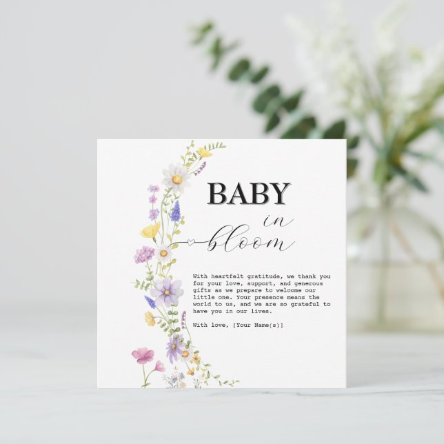 Baby i Bloom Wildblommes Blommigt Baby Shower Tack Kort (Stående Fram)