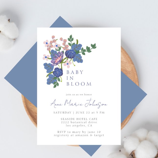 Baby i Bloom Wildblommes Blommigt Blue Baby Shower Inbjudningar (Skapare uppladdad)