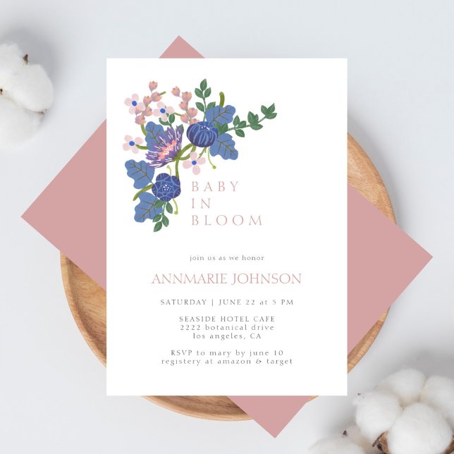 Baby i Bloom Wildblommes Blommigt Rosa Baby Shower Inbjudningar (Skapare uppladdad)