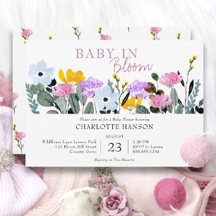 Baby i Bloom Wildblommes Gräsmatta Baby Shower Inbjudningar