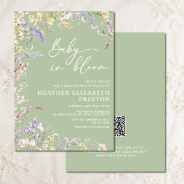 Baby i Bloom Wildblommes Grönt Baby Shower Inbjudningar