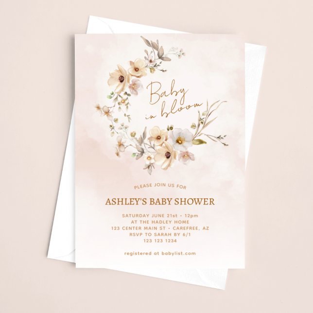 Baby i Bloom Wildblommes Rosa Baby Shower Inbjudningar (Skapare uppladdad)