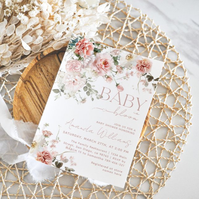 Baby i Bloom Wildblommes Rosa Baby Shower Inbjudningar (Skapare uppladdad)