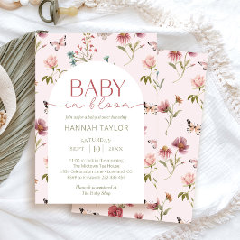 Baby i Bloom Wildblommes Rosa Baby Shower Inbjudningar
