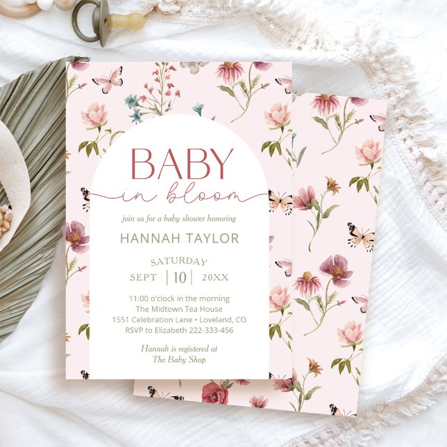 Baby i Bloom Wildblommes Rosa Baby Shower Inbjudningar (Skapare uppladdad)
