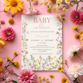 Baby i Bloom Wildblommes Rosa Girl QuR Baby Shower Inbjudningar