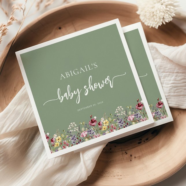 Baby i Bloom Wildblommes Sage Grönt Baby Shower Pappersservett (Skapare uppladdad)