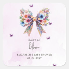 Baby i Bloom Wildblommor Bow Girl Shower Fyrkantigt Klistermärke