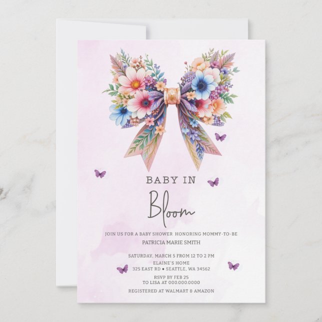 Baby i Bloom Wildblommor Bow Girl Shower Inbjudningar (Framsida)