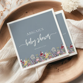 Baby i Bloom Wildblommor Dusty Blue Baby Shower Pappersservett