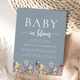 Baby i Bloom Wildblommor Dusty Blue Baby Shower Vykort