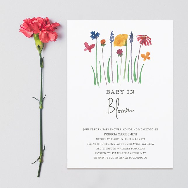 Baby i Bloom Wildblommor Flicka Baby Shower Inbjudningar (Baby in Bloom Wildflowers Baby Girl Baby Shower Invitation)