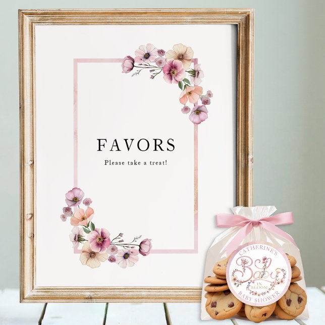 Baby i Bloom Wildblommors favoritskylt - Dusty Ros Poster (Favors party sign)