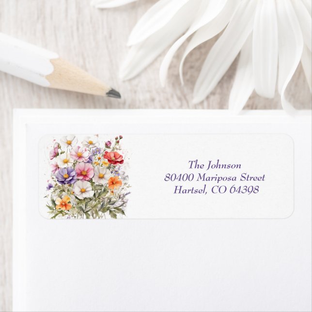 Baby i Bloom WildFlower Lilac Baby Shower Returadress Etikett (Insitu)