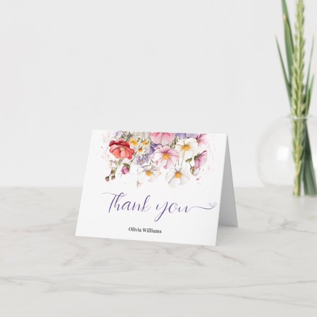 Baby i Bloom WildFlower Lilac Baby Shower Tack Kort (Framsida)
