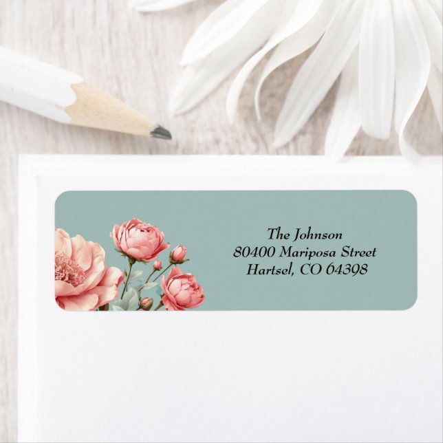 Baby i Bloom WildFlower Rosa Baby Shower Returadress Etikett (Insitu)