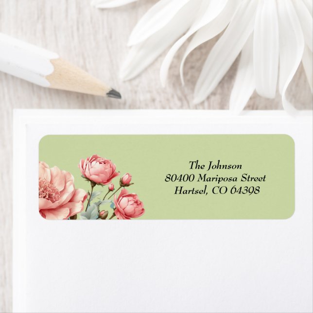 Baby i Bloom WildFlower Rosa Baby Shower Returadress Etikett (Insitu)